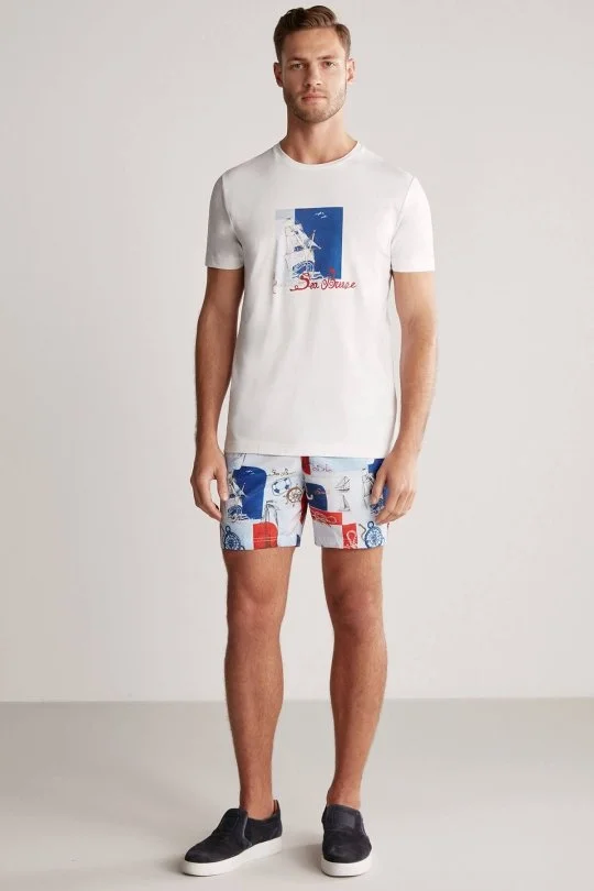 Hemington - Baskılı Beyaz Pima Pamuk T-Shirt (1)
