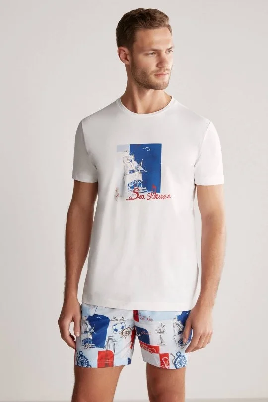 Hemington - Baskılı Beyaz Pima Pamuk T-Shirt (4)