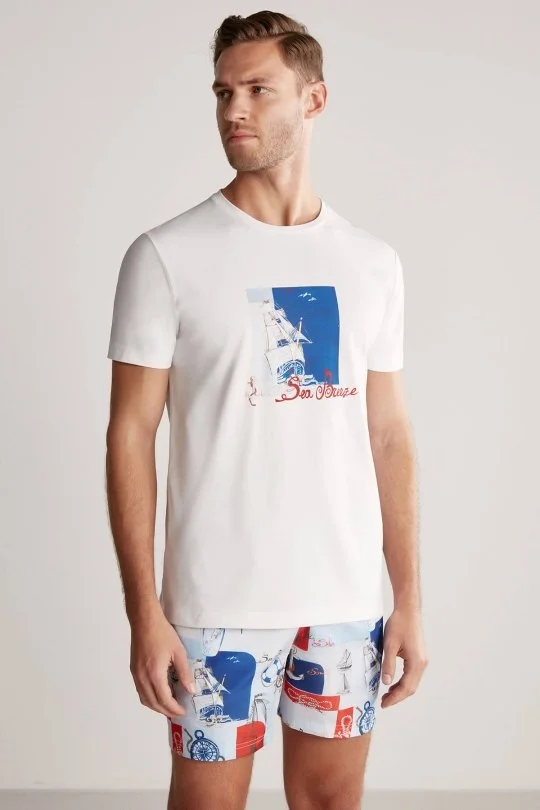 Hemington - Baskılı Beyaz Pima Pamuk T-Shirt (3)