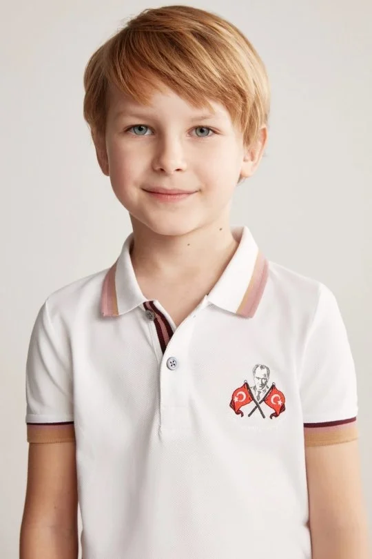 Hemington - Atatürk ve Türk Bayrağı Nakışlı Çocuk Polo T-Shirt
