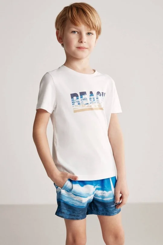 Hemington - Beach Baskılı Beyaz Pima Pamuk Çocuk T-Shirt (2)