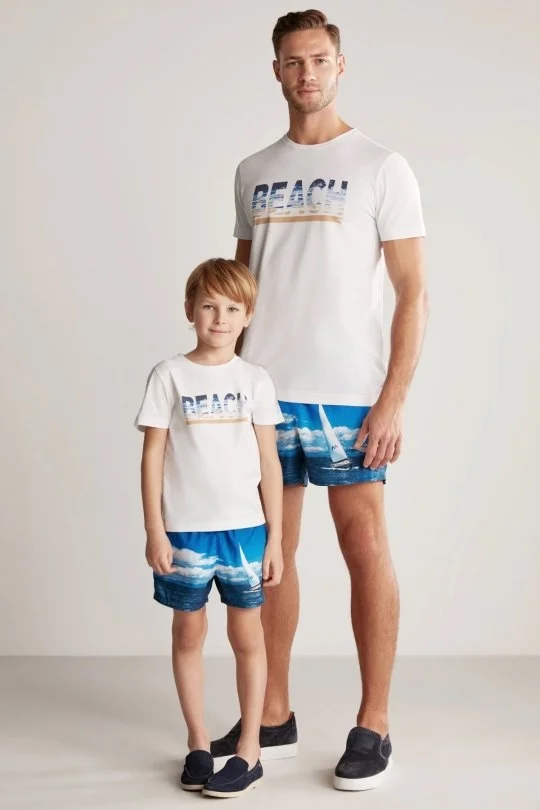 Hemington - Beach Baskılı Beyaz Pima Pamuk Çocuk T-Shirt (3)