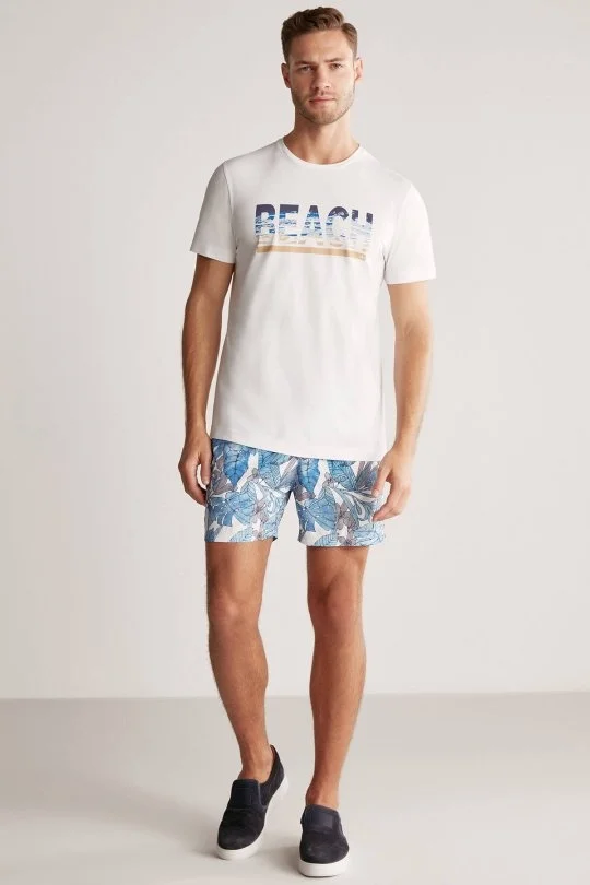 Hemington - Beach Baskılı Beyaz Pima Pamuk T-Shirt (1)