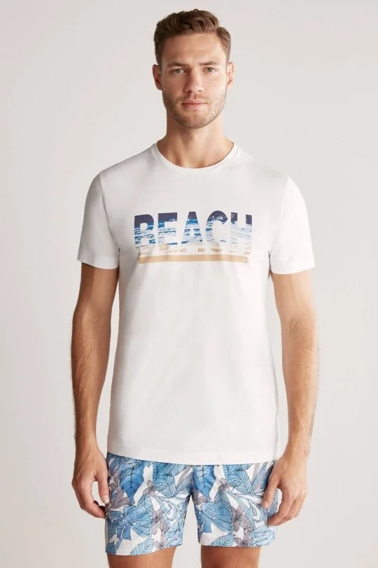 Hemington - Beach Baskılı Beyaz Pima Pamuk T-Shirt (2)