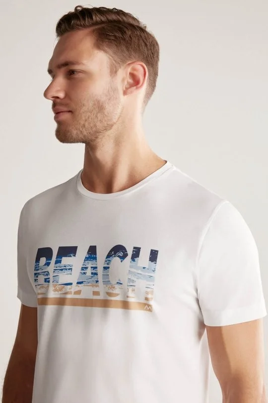 Hemington - Beach Baskılı Beyaz Pima Pamuk T-Shirt (3)
