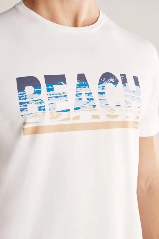 Hemington - Beach Baskılı Beyaz Pima Pamuk T-Shirt (6)