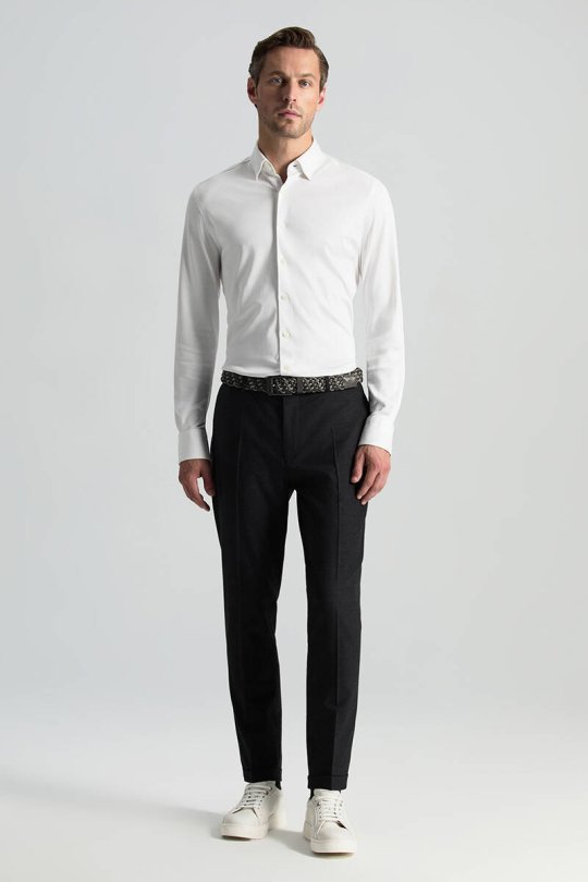 Beli Bağcıklı Antrasit Yün Chino Jogger Pantolon