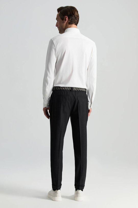 Beli Bağcıklı Antrasit Yün Chino Jogger Pantolon