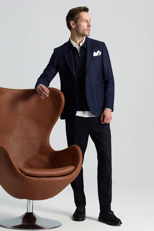 Beli Bağcıklı Lacivert Yün Chino Jogger Pantolon