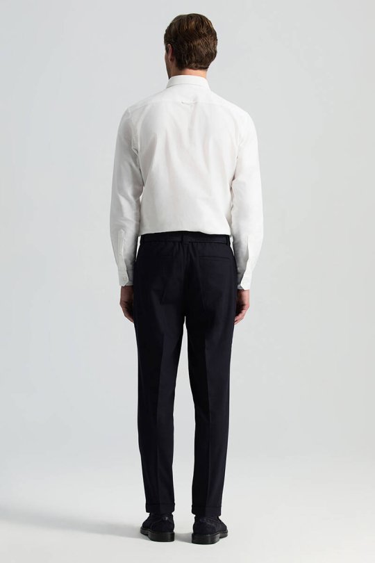 Beli Bağcıklı Lacivert Yün Chino Jogger Pantolon