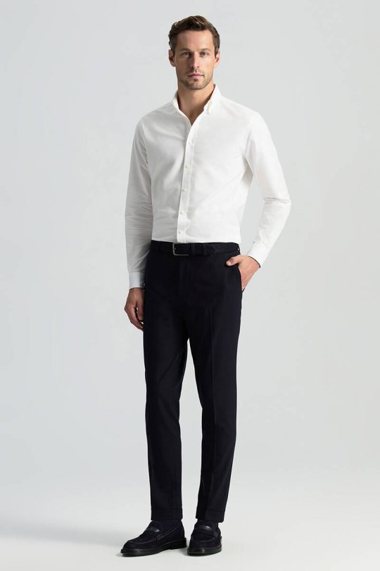 Beli Bağcıklı Lacivert Yün Chino Jogger Pantolon