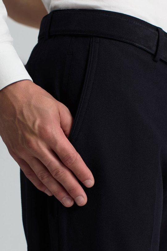 Beli Bağcıklı Lacivert Yün Chino Jogger Pantolon