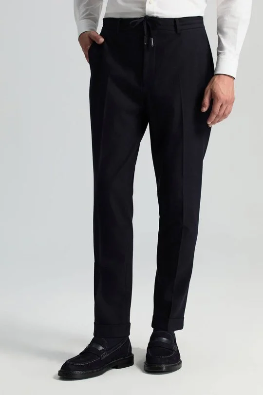 Hemington - Beli Bağcıklı Lacivert Yün Chino Jogger Pantolon