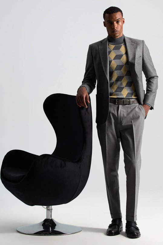 Beli Bağcıklı Orta Gri Yün Chino Jogger Pantolon