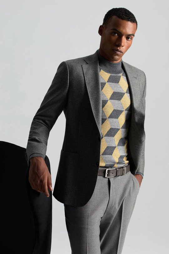 Beli Bağcıklı Orta Gri Yün Chino Jogger Pantolon