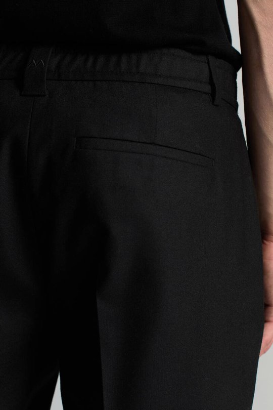 Beli Bağcıklı Siyah Yün Chino Jogger Pantolon