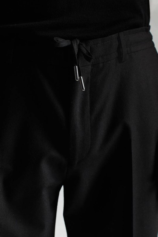 Beli Bağcıklı Siyah Yün Chino Jogger Pantolon