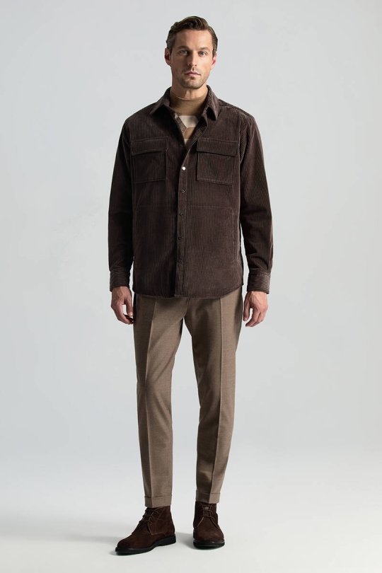 Beli Bağcıklı Tütün Rengi Yün Chino Jogger Pantolon