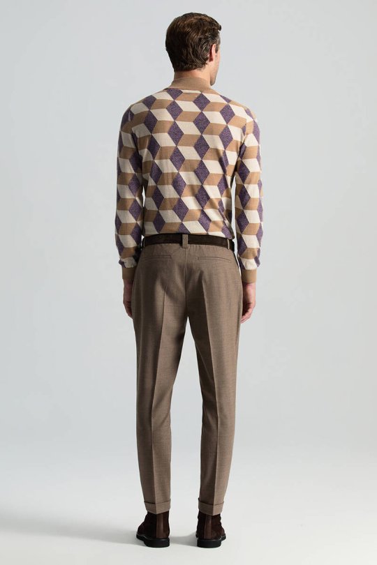 Beli Bağcıklı Tütün Rengi Yün Chino Jogger Pantolon