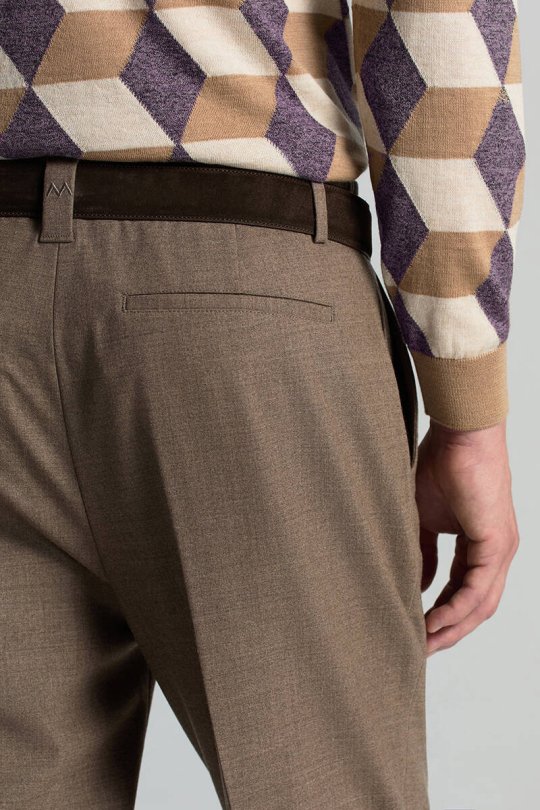 Beli Bağcıklı Tütün Rengi Yün Chino Jogger Pantolon