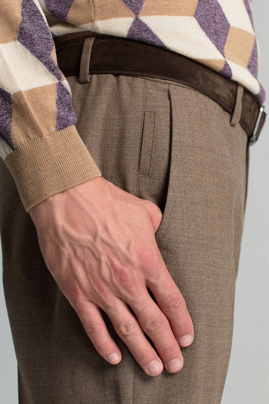 Beli Bağcıklı Tütün Rengi Yün Chino Jogger Pantolon