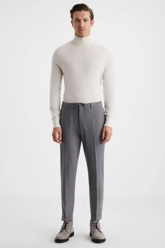 Hemington - Beli Lastikli Gri Yün Jogger Flanel Pantolon (2)