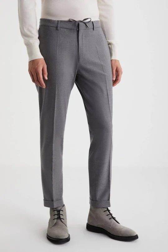 Hemington - Beli Lastikli Gri Yün Jogger Flanel Pantolon (3)