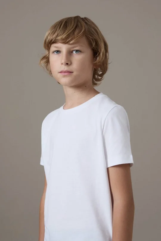 Beyaz Bisiklet Yaka Basic Çocuk T-Shirt