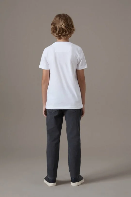Beyaz Bisiklet Yaka Basic Çocuk T-Shirt