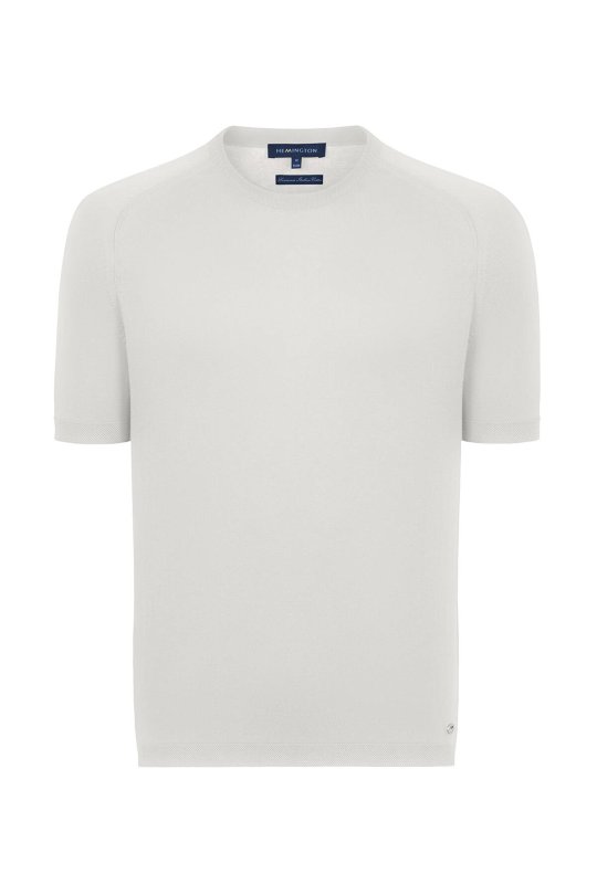 Bisiklet Yaka Beyaz Giza Pamuk Triko T-Shirt