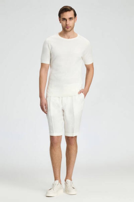 Bisiklet Yaka Beyaz Giza Pamuk Triko T-Shirt