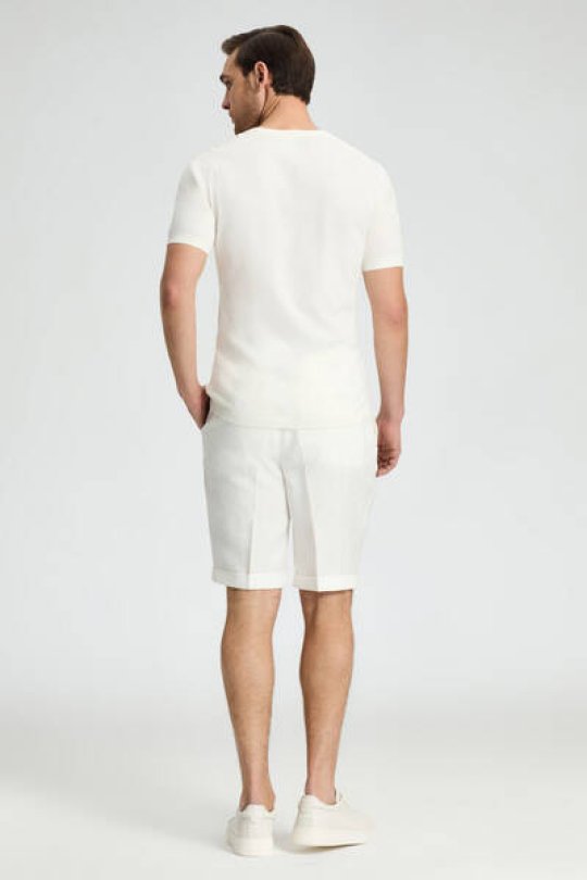 Bisiklet Yaka Beyaz Giza Pamuk Triko T-Shirt