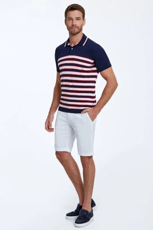 Hemington - Beyaz Çizgi Desen Lacivert Triko Polo (1)