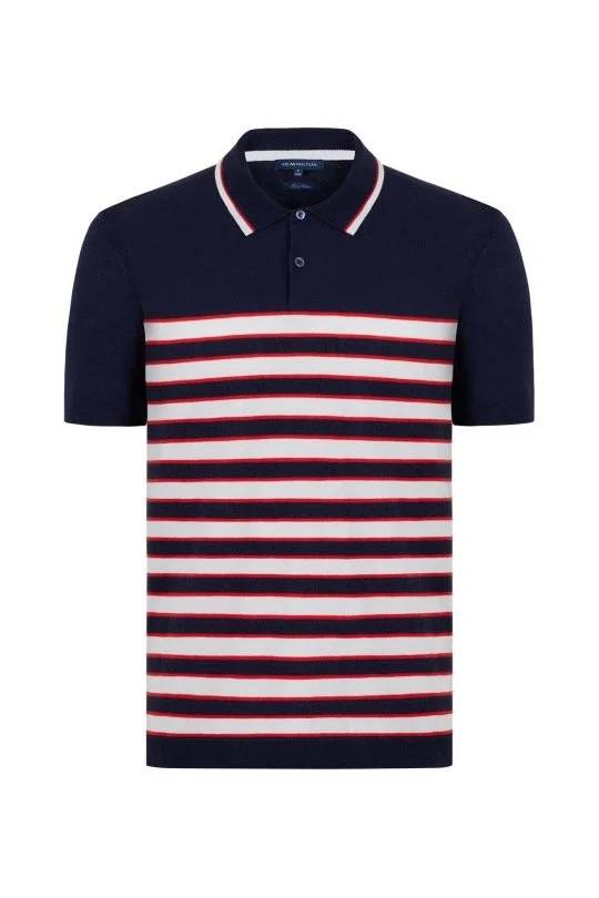 Hemington - Beyaz Çizgi Desen Lacivert Triko Polo (7)