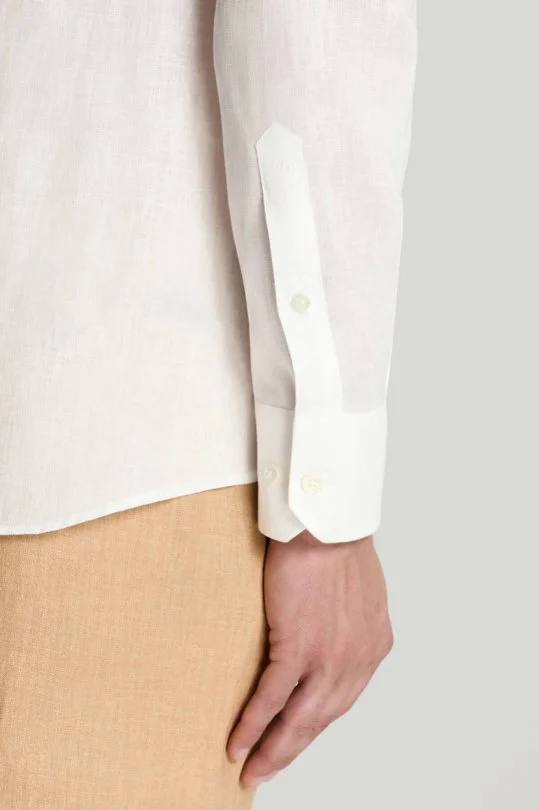 Hemington - Düğmeli Yaka Saf Keten Beyaz Gömlek (4)