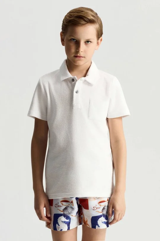 Hemington - Beyaz Havlu Kumaş Polo Yaka Çocuk T-Shirt (1)