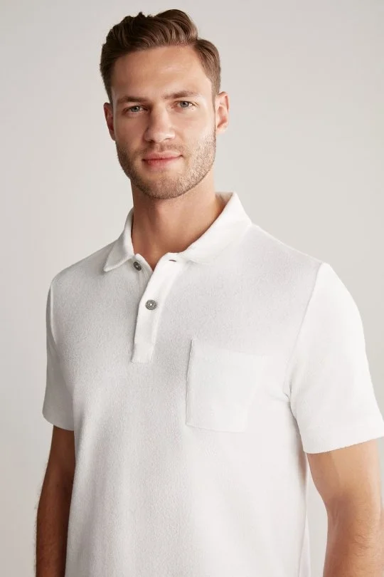 Hemington - Beyaz Havlu Kumaş Polo Yaka T-Shirt