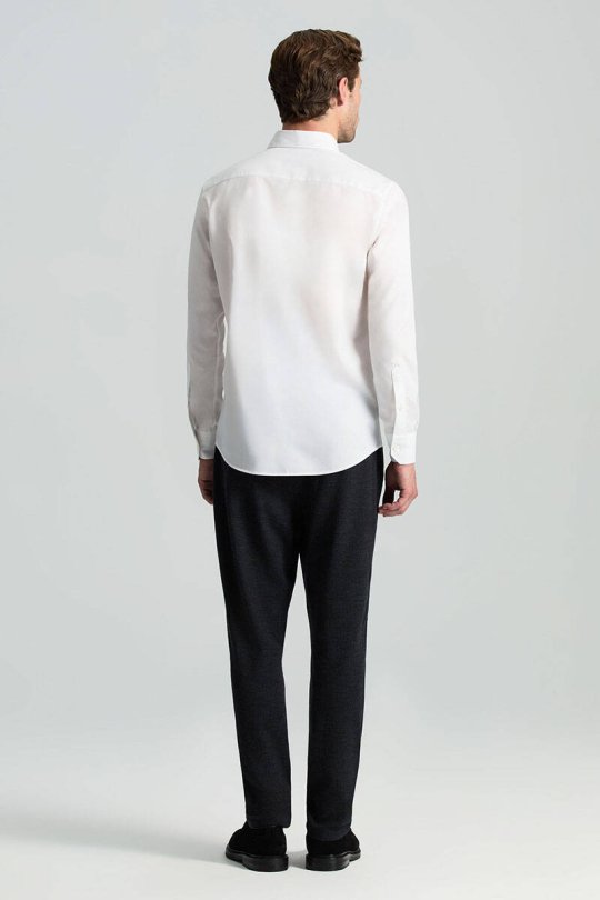 Kuş Gözü Dokulu Non-Iron Business Gizli Düğme Beyaz Gömlek