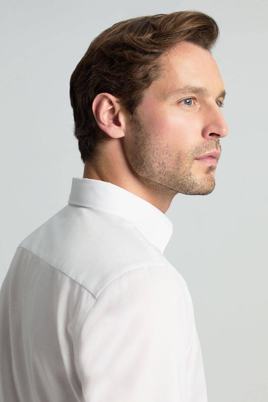 Kuş Gözü Dokulu Non-Iron Business Gizli Düğme Beyaz Gömlek