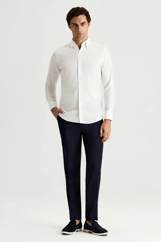 Hemington - Kuş Gözü Dokulu Non-Iron Business Gizli Düğme Beyaz Gömlek (4)