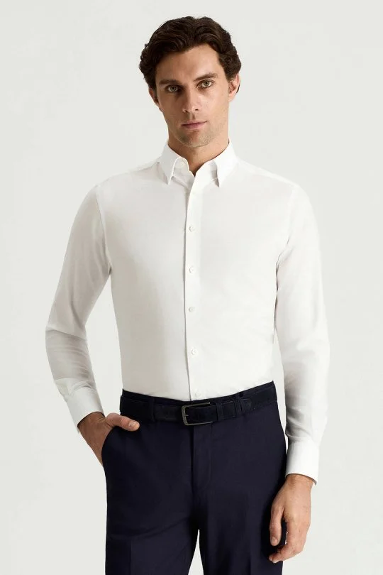 Hemington - Kuş Gözü Dokulu Non-Iron Business Gizli Düğme Beyaz Gömlek (1)