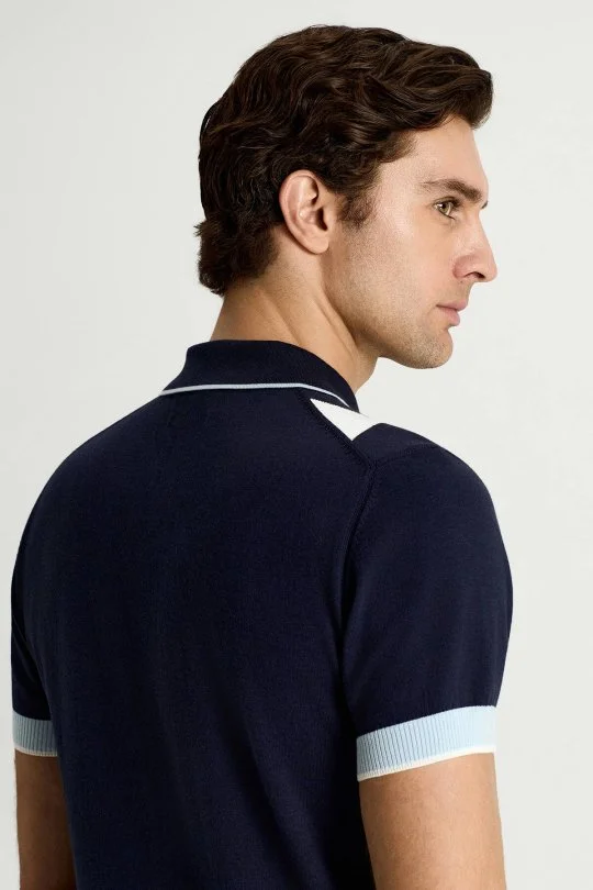 Lacivert Beyaz Argyle Desen Triko Polo