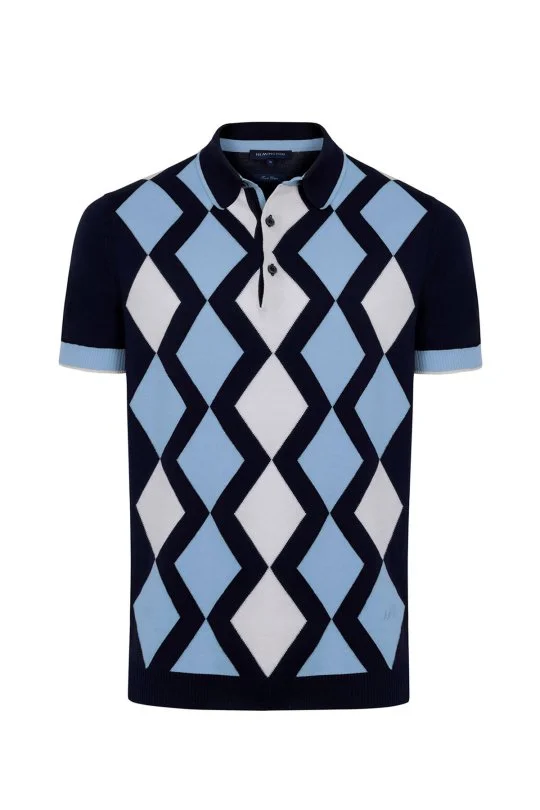 Lacivert Beyaz Argyle Desen Triko Polo