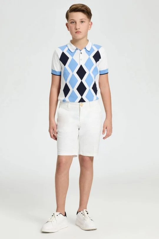 Hemington - Beyaz Pamuk Chino Çocuk Bermuda Şort (1)