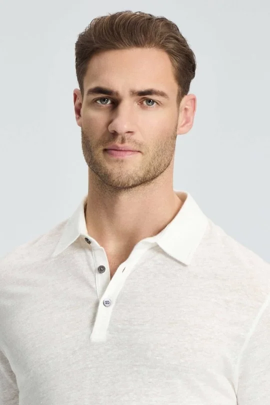 Hemington - Saf Keten Beyaz Polo Yaka T-Shirt (3)