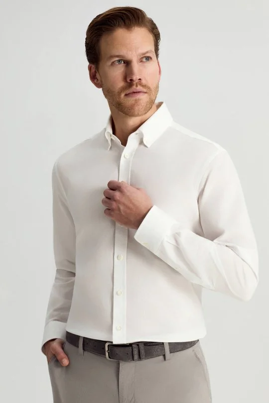 Hemington - Saf Pamuk Beyaz İnce Oxford Gömlek (2)