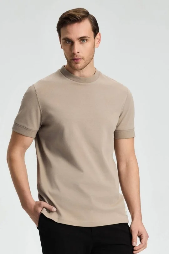Hemington - Bisiklet Yaka Bej Merserize Pamuk T-Shirt
