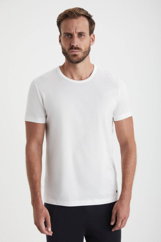 Bisiklet Yaka Beyaz Basic T Shirt Hemington