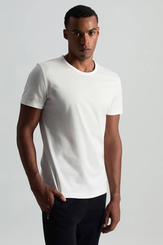 Bisiklet Yaka Beyaz Basic T-Shirt