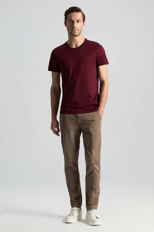 Bisiklet Yaka Bordo Basic T-Shirt